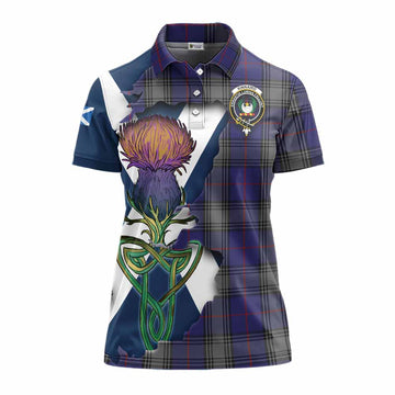 Kinnaird Tartan Family Crest Women's Polo Shirt Scottish Thistle Celtic Inspired
