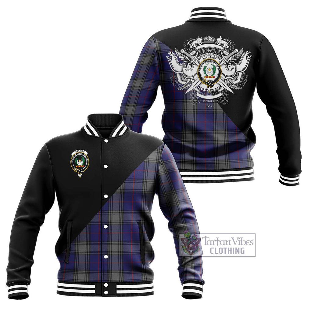 Kinnaird Tartan Baseball Jacket with Family Crest and Military Logo Style Unisex - Tartanvibesclothing Shop