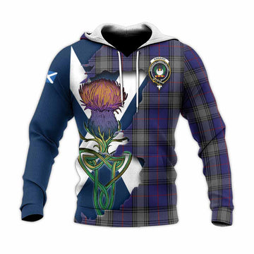 Kinnaird Tartan Family Crest Knitted Hoodie Scottish Thistle Celtic Inspired