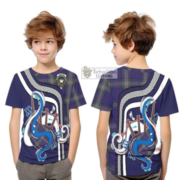 Tartan Vibes Clothing Kinnaird Tartan Kid T-Shirt with Epic Bagpipe Style