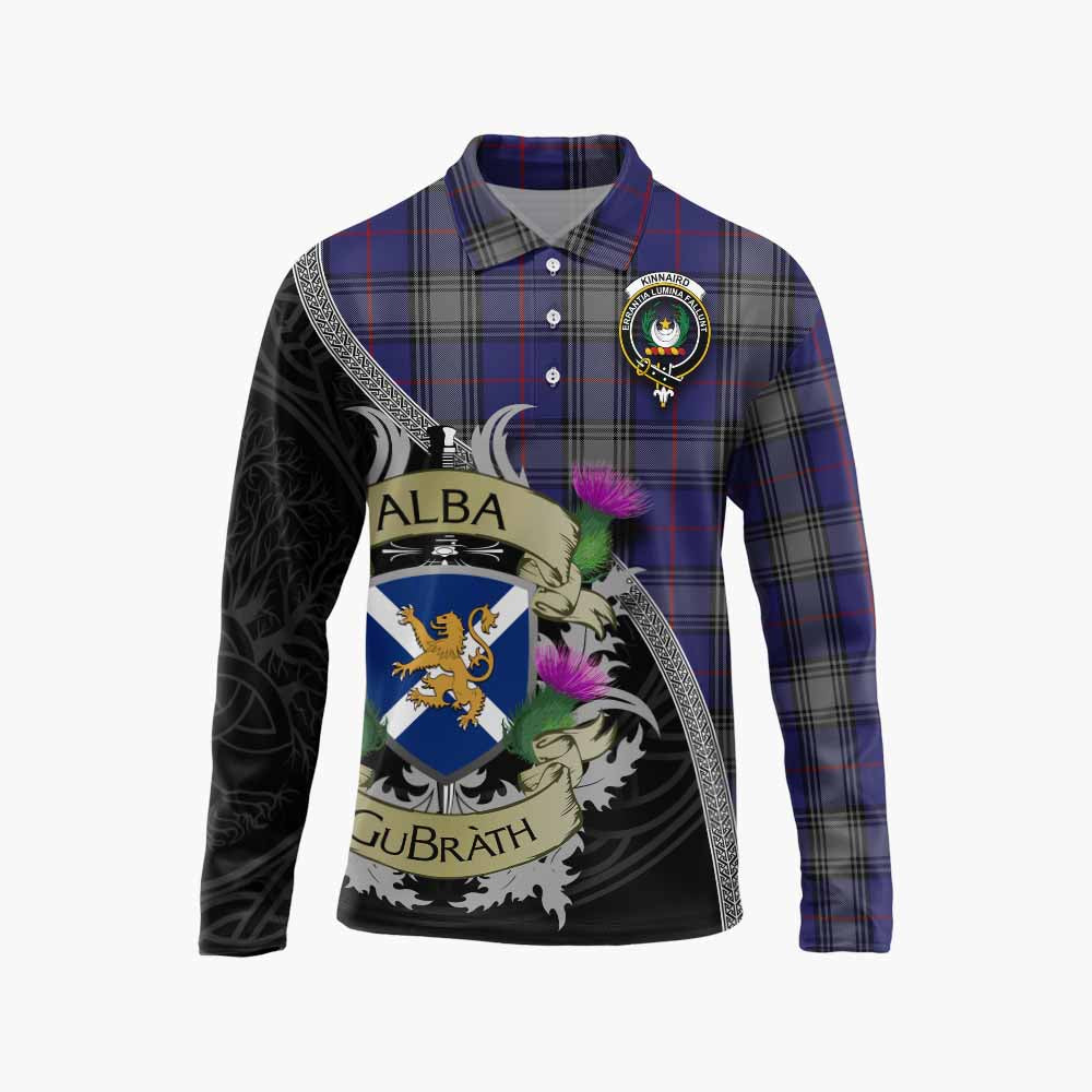 Tartan Vibes Clothing Kinnaird Tartan Family Crest Long Sleeve Polo Shirt Lion Rampant Royal Thistle Shield Celtic Inspired