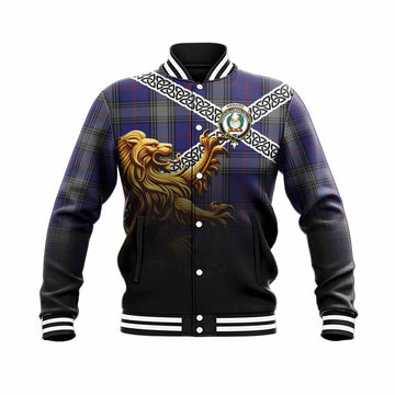 Kinnaird Crest Tartan Baseball Jacket with Golden Lion Emblem Celtic Style