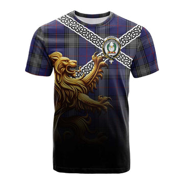 Kinnaird Crest Tartan Cotton T-shirt with Golden Lion Emblem Celtic Style