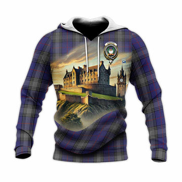 Tartan Vibes Clothing Kinnaird Tartan Family Crest Knitted Hoodie with Scottish Ancient Castle Style