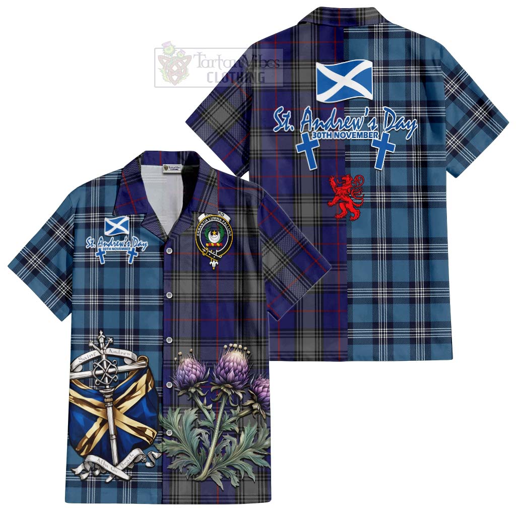 Tartan Vibes Clothing Kinnaird Tartan Short Sleeve Button Shirt Happy St. Andrew's Day Half Tartan Style