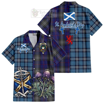 Tartan Vibes Clothing Kinnaird Tartan Short Sleeve Button Shirt Happy St. Andrew's Day Half Tartan Style