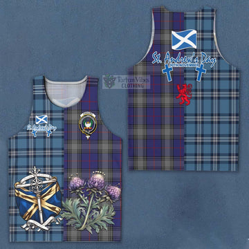 Tartan Vibes Clothing Kinnaird Tartan Men's Tank Top Happy St. Andrew's Day Half Tartan Style