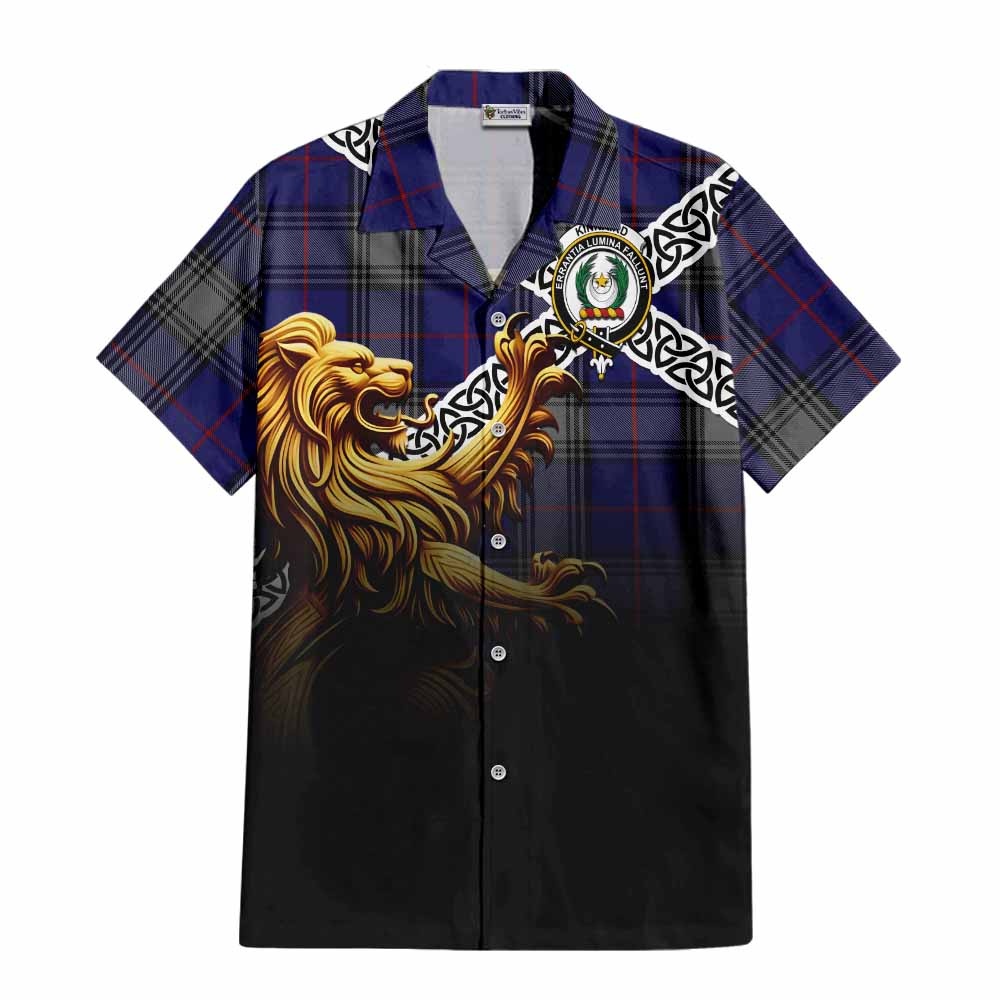 Tartan Vibes Clothing Kinnaird Crest Tartan Short Sleeve Button Shirt with Golden Lion Emblem Celtic Style