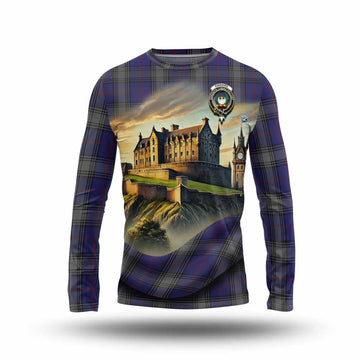 Kinnaird Tartan Family Crest Long Sleeve T-Shirt with Scottish Ancient Castle Style