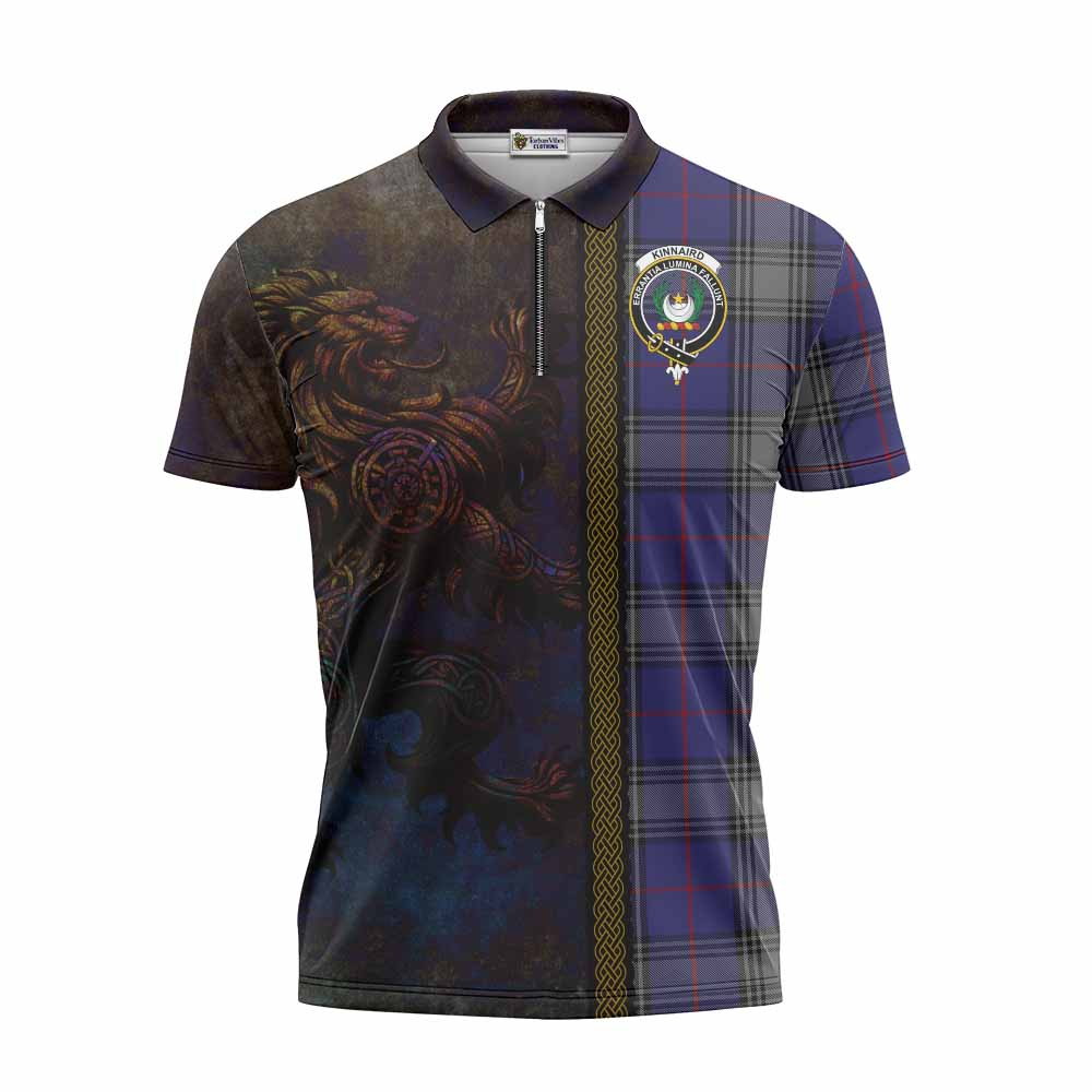 Tartan Vibes Clothing Kinnaird Tartan Family Crest Zipper Polo Shirt Alba Gu Brath Be Brave Lion Ancient Style