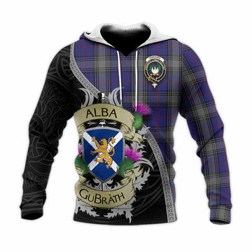 Kinnaird Tartan Family Crest Knitted Hoodie Lion Rampant Royal Thistle Shield Celtic Inspired