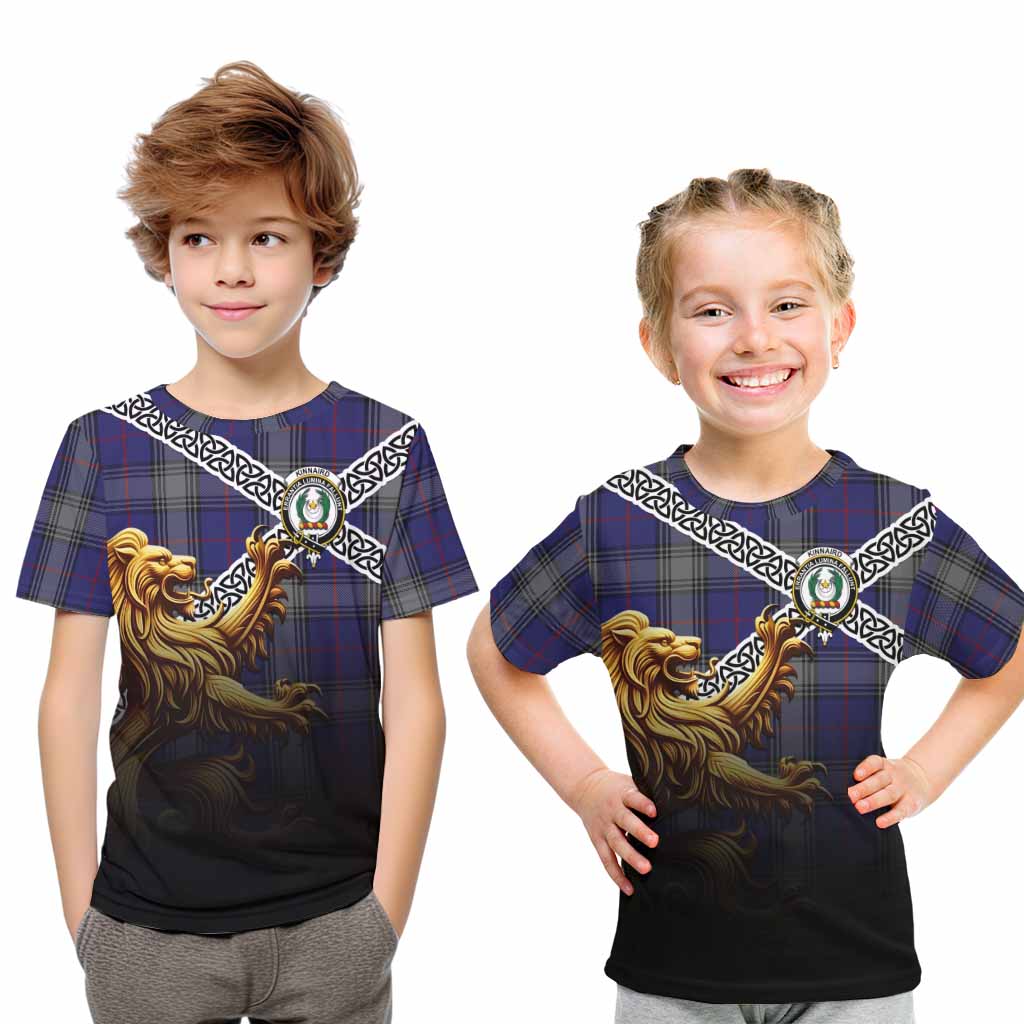 Tartan Vibes Clothing Kinnaird Crest Tartan Kid T-Shirt with Golden Lion Emblem Celtic Style