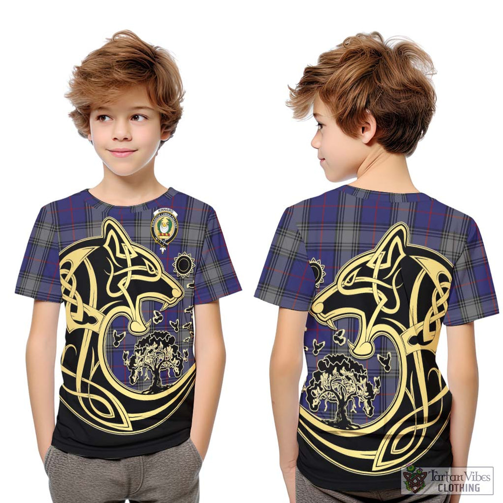 Kinnaird Tartan Kid T-Shirt with Family Crest Celtic Wolf Style Youth XL Size14 - Tartan Vibes Clothing