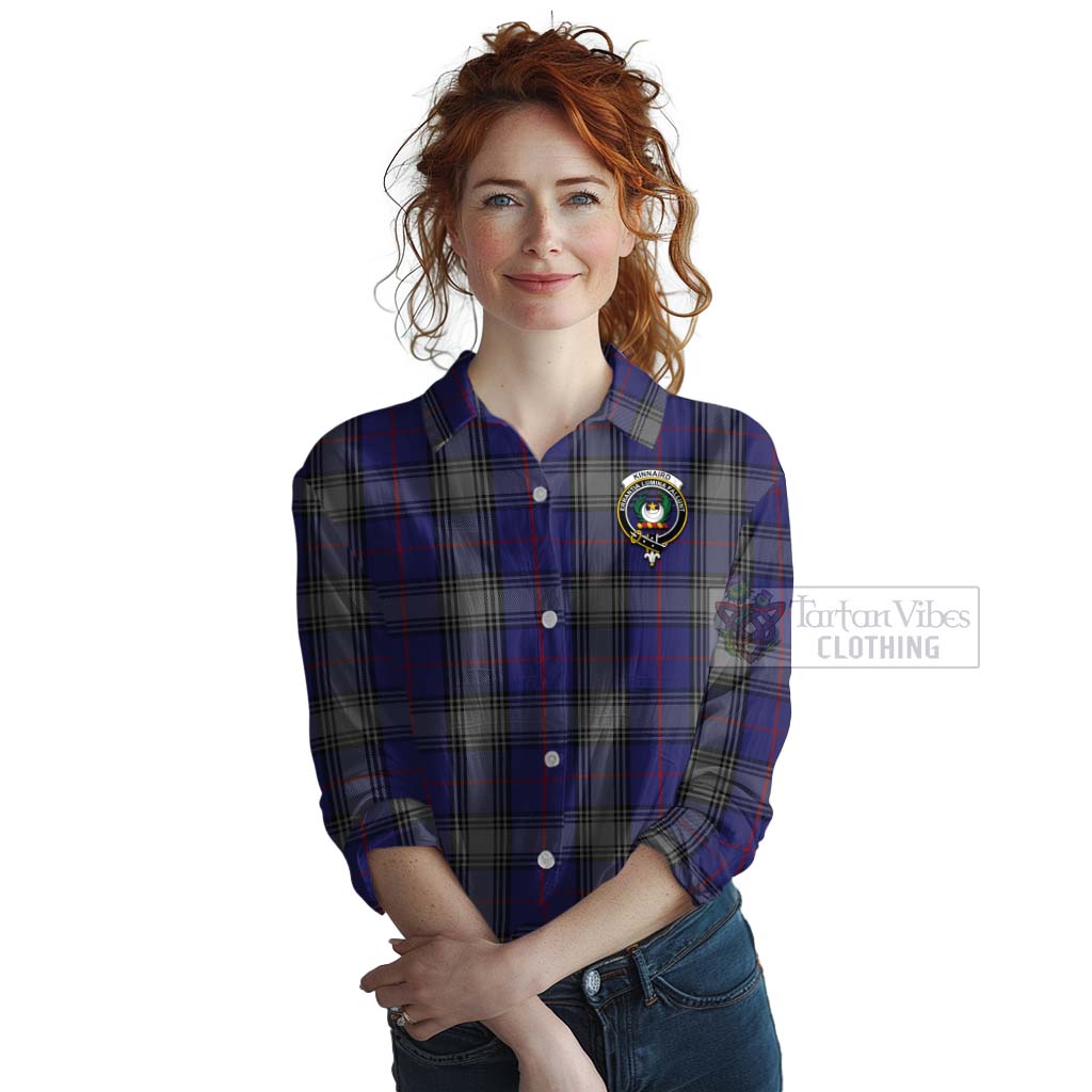 Tartan Vibes Clothing Kinnaird Tartan Women's Casual Shirt with Family Crest Celtic Skull Style
