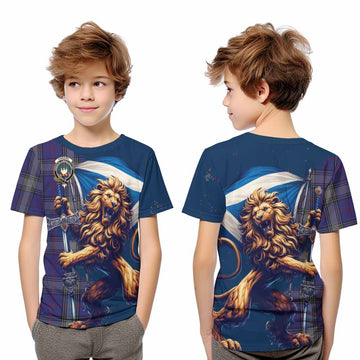 Tartan Vibes Clothing Kinnaird Tartan Family Crest Kid T-Shirt with Scottish Majestic Lion