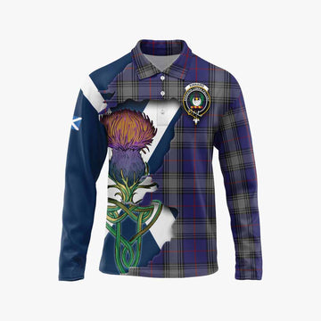 Tartan Vibes Clothing Kinnaird Tartan Family Crest Long Sleeve Polo Shirt Scottish Thistle Celtic Inspired