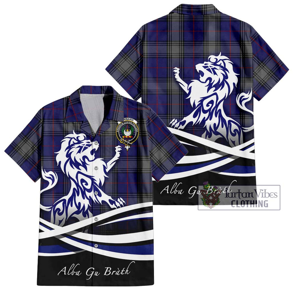Kinnaird Tartan Short Sleeve Button Shirt with Alba Gu Brath Regal Lion Emblem Kid - Tartanvibesclothing Shop