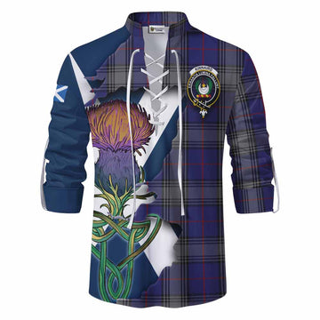 Tartan Vibes Clothing Kinnaird Tartan Family Crest Ghillie Kilt Shirt Scottish Thistle Celtic Inspired
