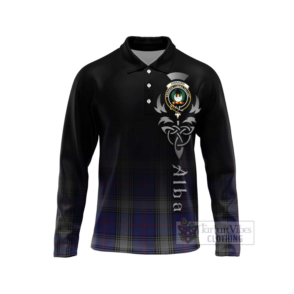 Tartan Vibes Clothing Kinnaird Tartan Long Sleeve Polo Shirt Featuring Alba Gu Brath Family Crest Celtic Inspired