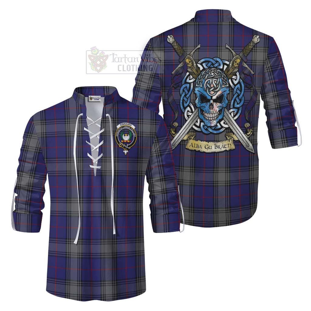 Tartan Vibes Clothing Kinnaird Tartan Ghillie Kilt Shirt with Family Crest Celtic Skull Style