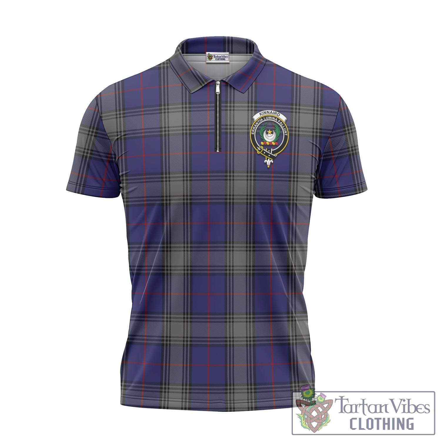 Tartan Vibes Clothing Kinnaird Tartan Zipper Polo Shirt with Family Crest