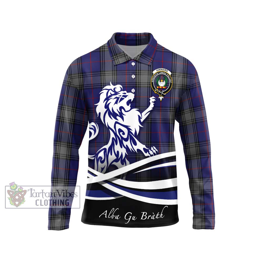 Kinnaird Tartan Long Sleeve Polo Shirt with Alba Gu Brath Regal Lion Emblem Unisex - Tartanvibesclothing Shop