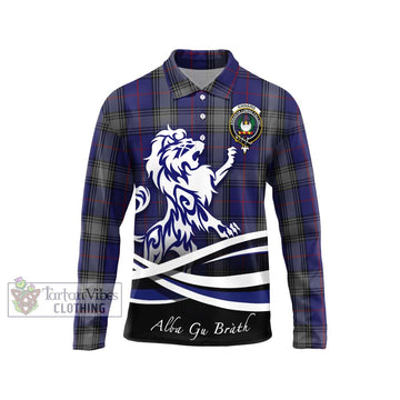 Kinnaird Tartan Long Sleeve Polo Shirt with Alba Gu Brath Regal Lion Emblem Unisex - Tartanvibesclothing Shop