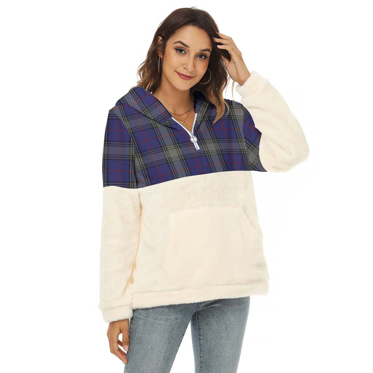 Kinnaird Tartan Women's Borg Fleece Hoodie With Half Zip Female - Tartan Vibes Clothing