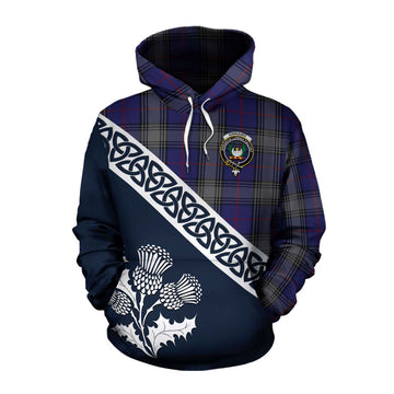 Tartan Vibes Clothing Kinnaird Tartan Cotton Hoodie Featuring Thistle and Scotland Map