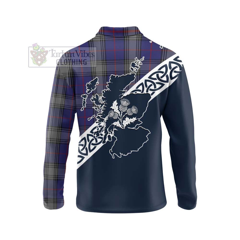 Tartan Vibes Clothing Kinnaird Tartan Long Sleeve Polo Shirt Featuring Thistle and Scotland Map