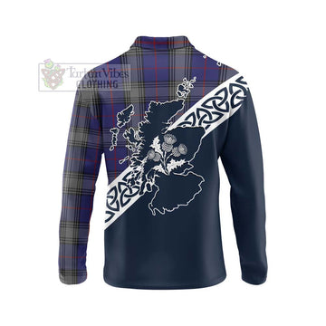 Tartan Vibes Clothing Kinnaird Tartan Long Sleeve Polo Shirt Featuring Thistle and Scotland Map