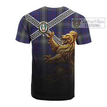 Kinnaird Crest Tartan Cotton T-shirt with Golden Lion Emblem Celtic Style