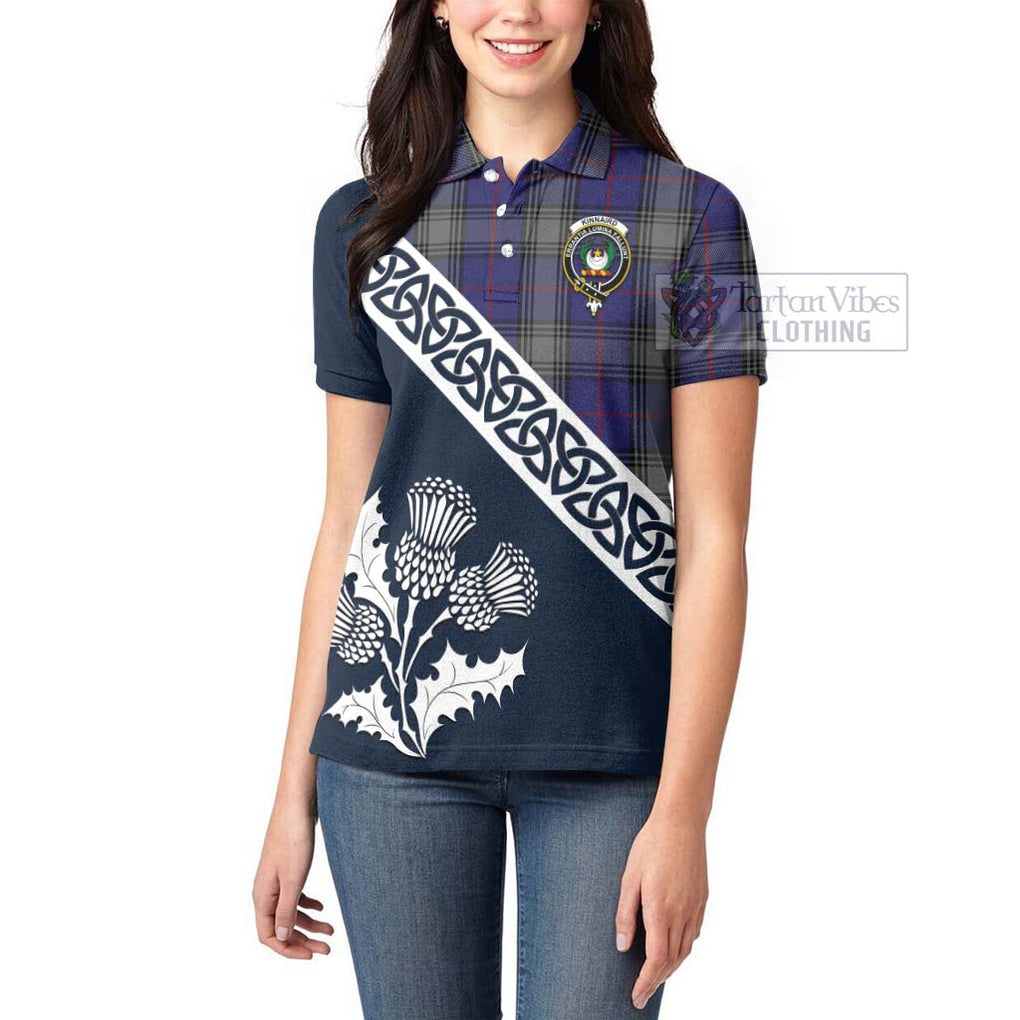 Tartan Vibes Clothing Kinnaird Tartan Women's Polo Shirt Featuring Thistle and Scotland Map