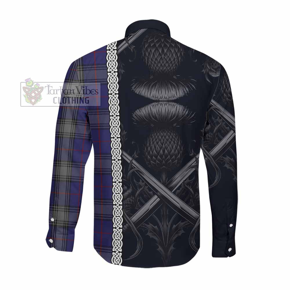 Tartan Vibes Clothing Kinnaird Tartan Long Sleeve Button Shirt with Family Crest Cross Sword Thistle Celtic Vibes