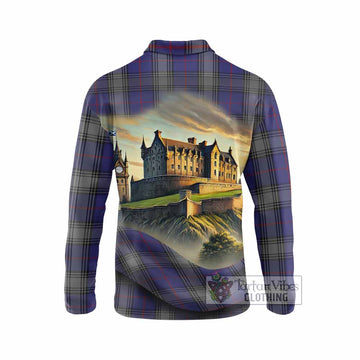 Tartan Vibes Clothing Kinnaird Tartan Family Crest Long Sleeve Polo Shirt with Scottish Ancient Castle Style