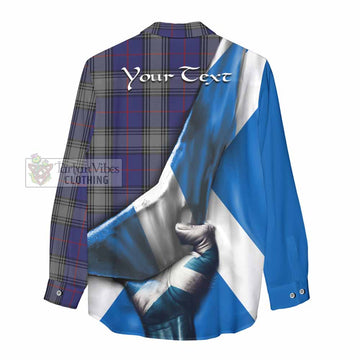 Tartan Vibes Clothing Kinnaird Tartan Women's Casual Shirt with Family Crest Scotland Patriotic Style