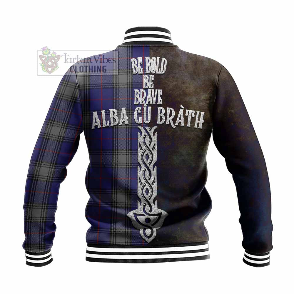 Tartan Vibes Clothing Kinnaird Tartan Family Crest Baseball Jacket Alba Gu Brath Be Brave Lion Ancient Style