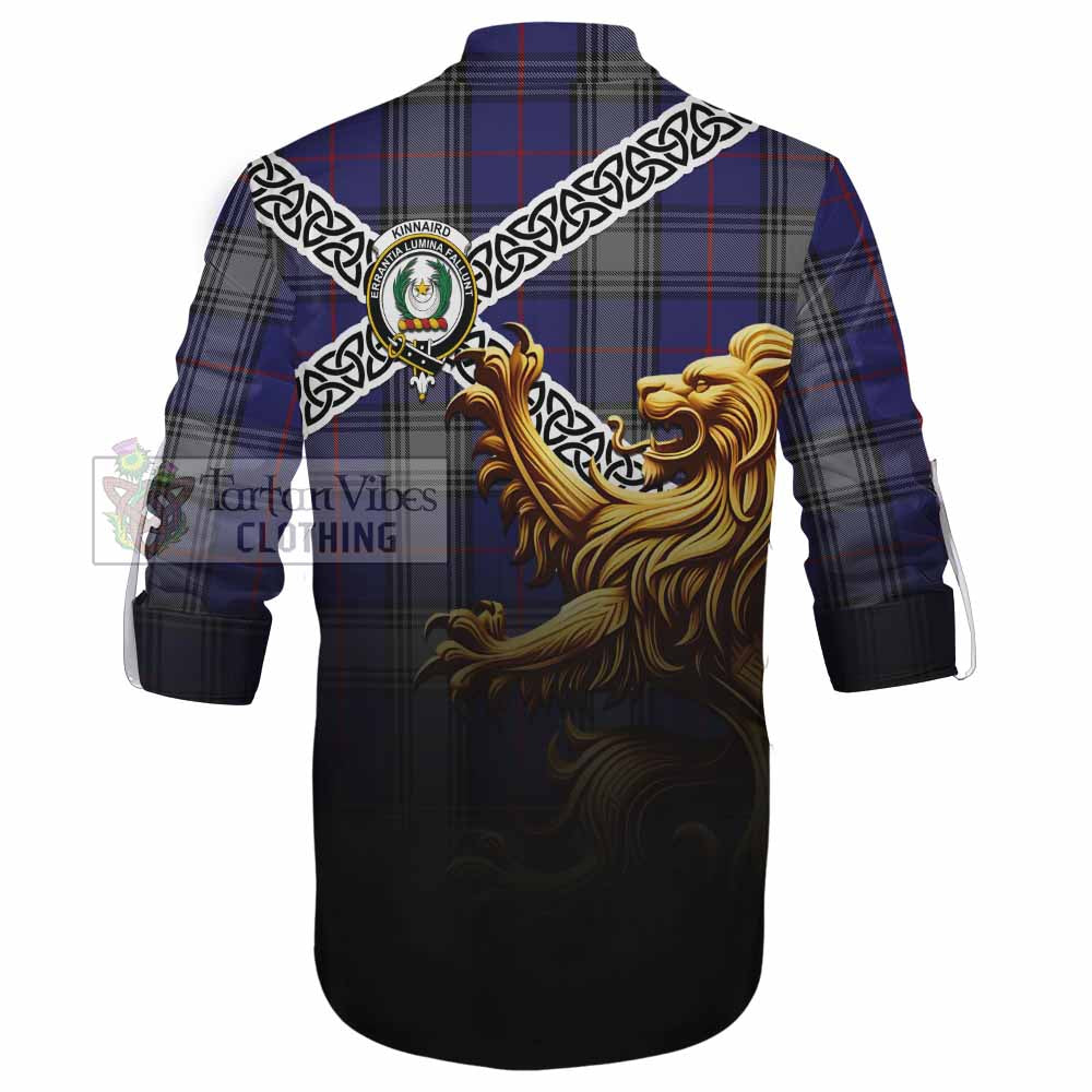 Tartan Vibes Clothing Kinnaird Crest Tartan Ghillie Kilt Shirt with Golden Lion Emblem Celtic Style