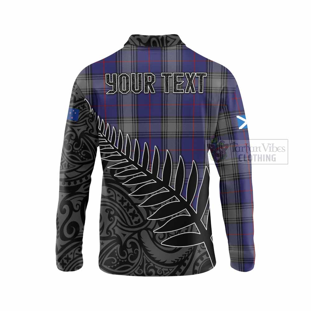 Tartan Vibes Clothing Kinnaird Crest Tartan Long Sleeve Polo Shirt with New Zealand Silver Fern Half Style
