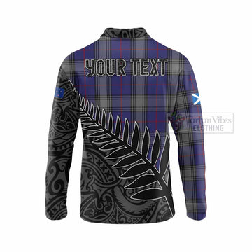 Tartan Vibes Clothing Kinnaird Crest Tartan Long Sleeve Polo Shirt with New Zealand Silver Fern Half Style
