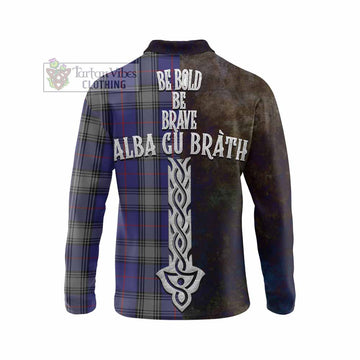 Kinnaird Tartan Family Crest Long Sleeve Polo Shirt Alba Gu Brath Be Brave Lion Ancient Style