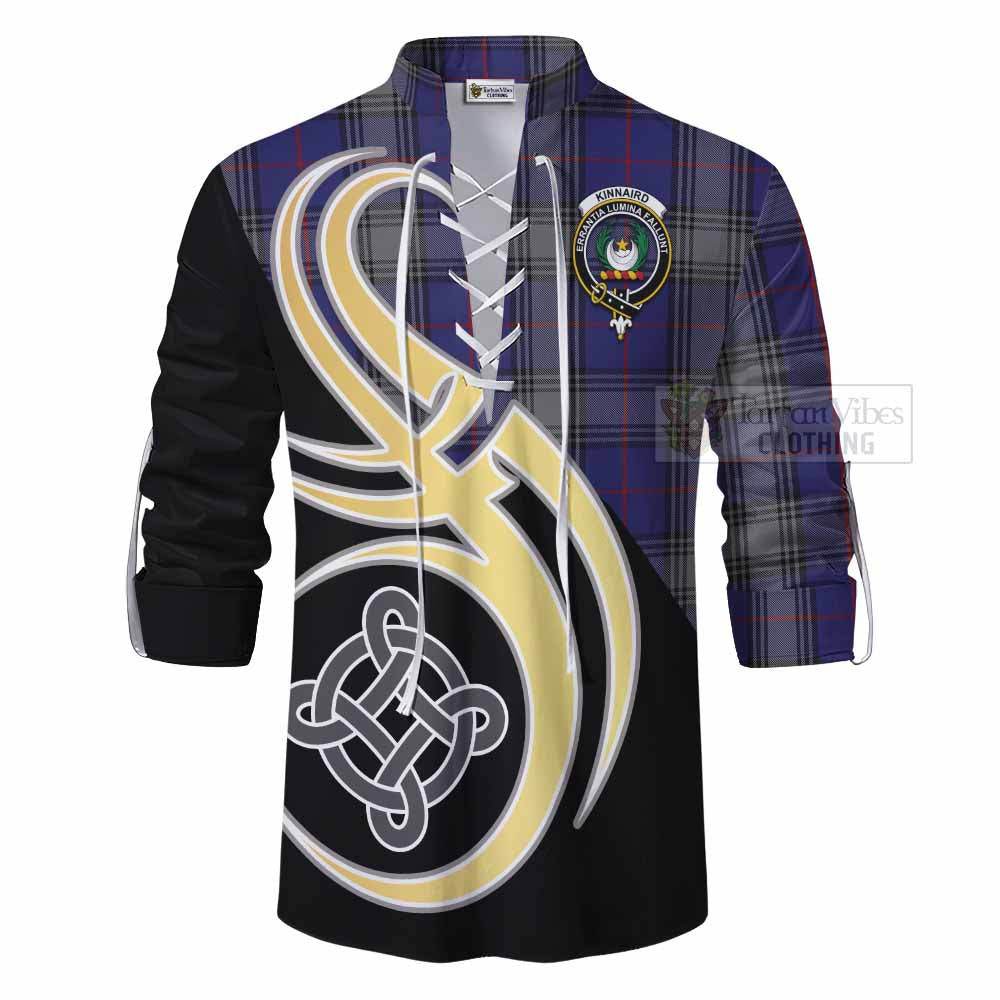 Tartan Vibes Clothing Kinnaird Tartan Ghillie Kilt Shirt with Family Crest and Celtic Symbol Style