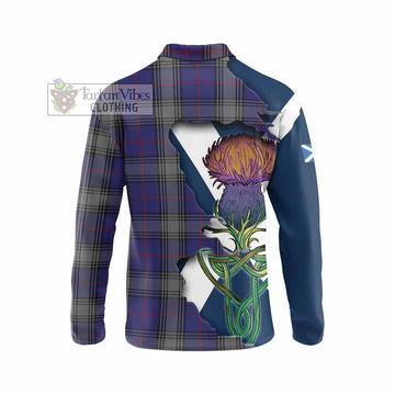 Tartan Vibes Clothing Kinnaird Tartan Family Crest Long Sleeve Polo Shirt Scottish Thistle Celtic Inspired