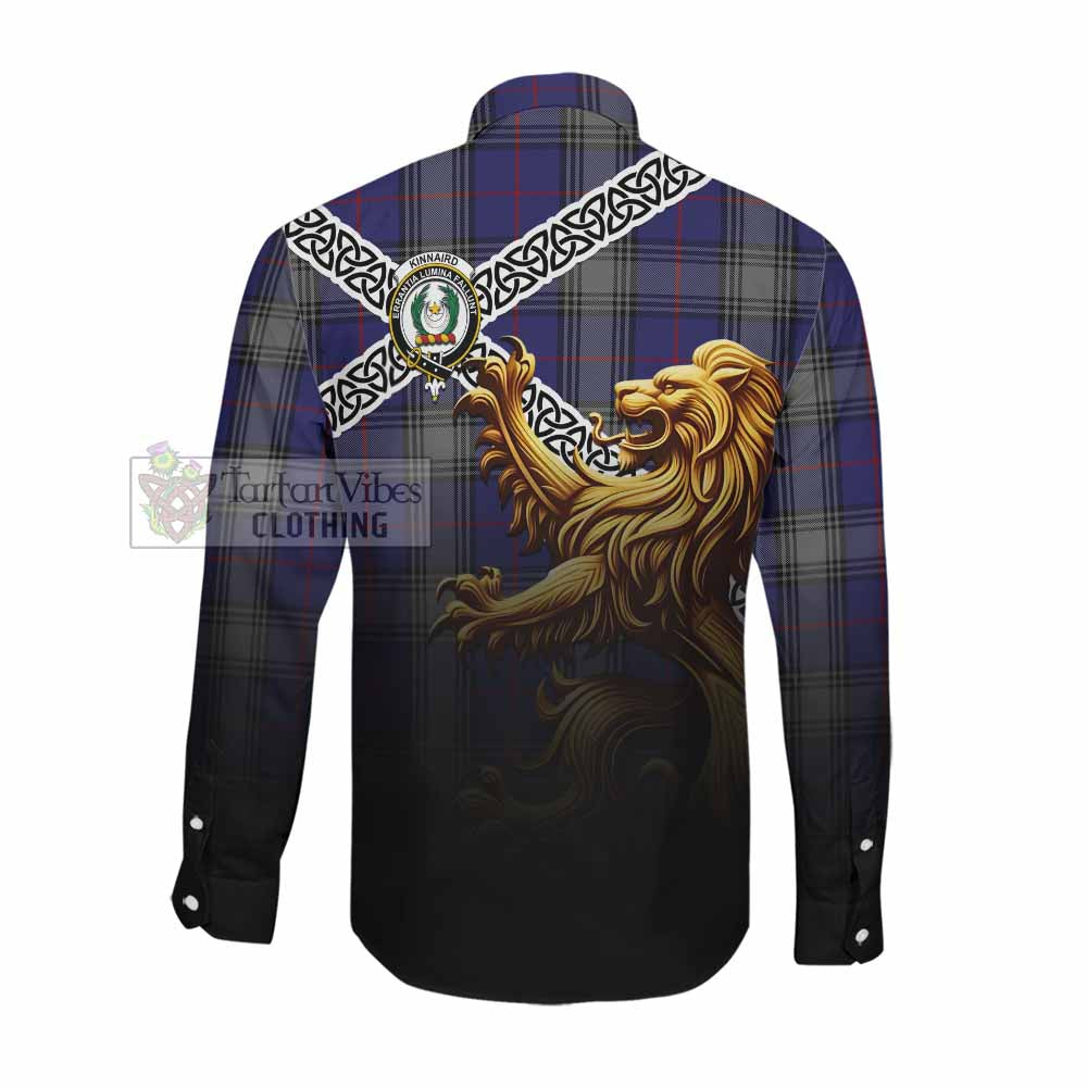 Tartan Vibes Clothing Kinnaird Crest Tartan Long Sleeve Button Shirt with Golden Lion Emblem Celtic Style