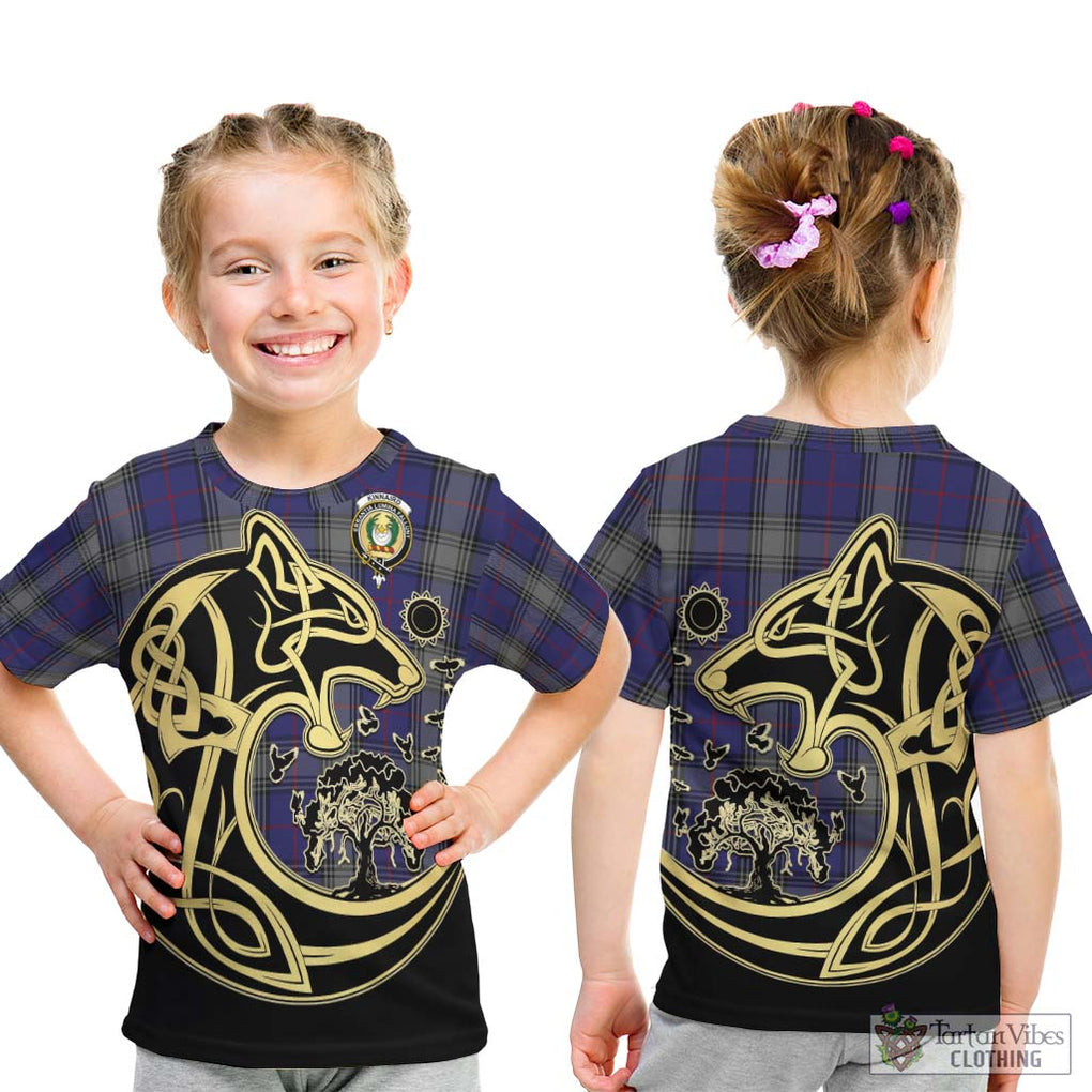 Kinnaird Tartan Kid T-Shirt with Family Crest Celtic Wolf Style - Tartan Vibes Clothing