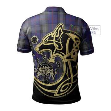 Kinnaird Tartan Polo Shirt with Family Crest Celtic Wolf Style - Tartanvibesclothing Shop