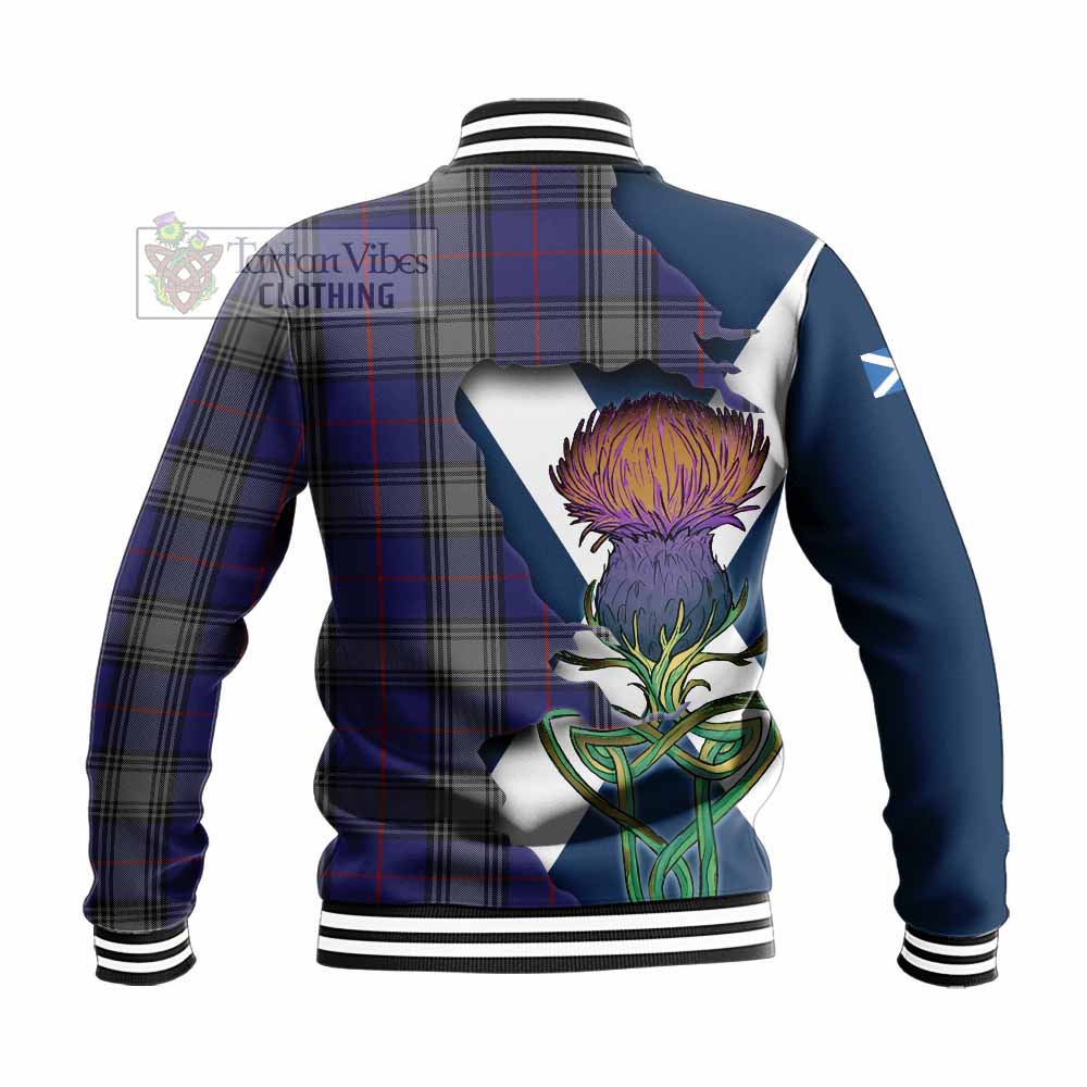 Tartan Vibes Clothing Kinnaird Tartan Family Crest Baseball Jacket Scottish Thistle Celtic Inspired
