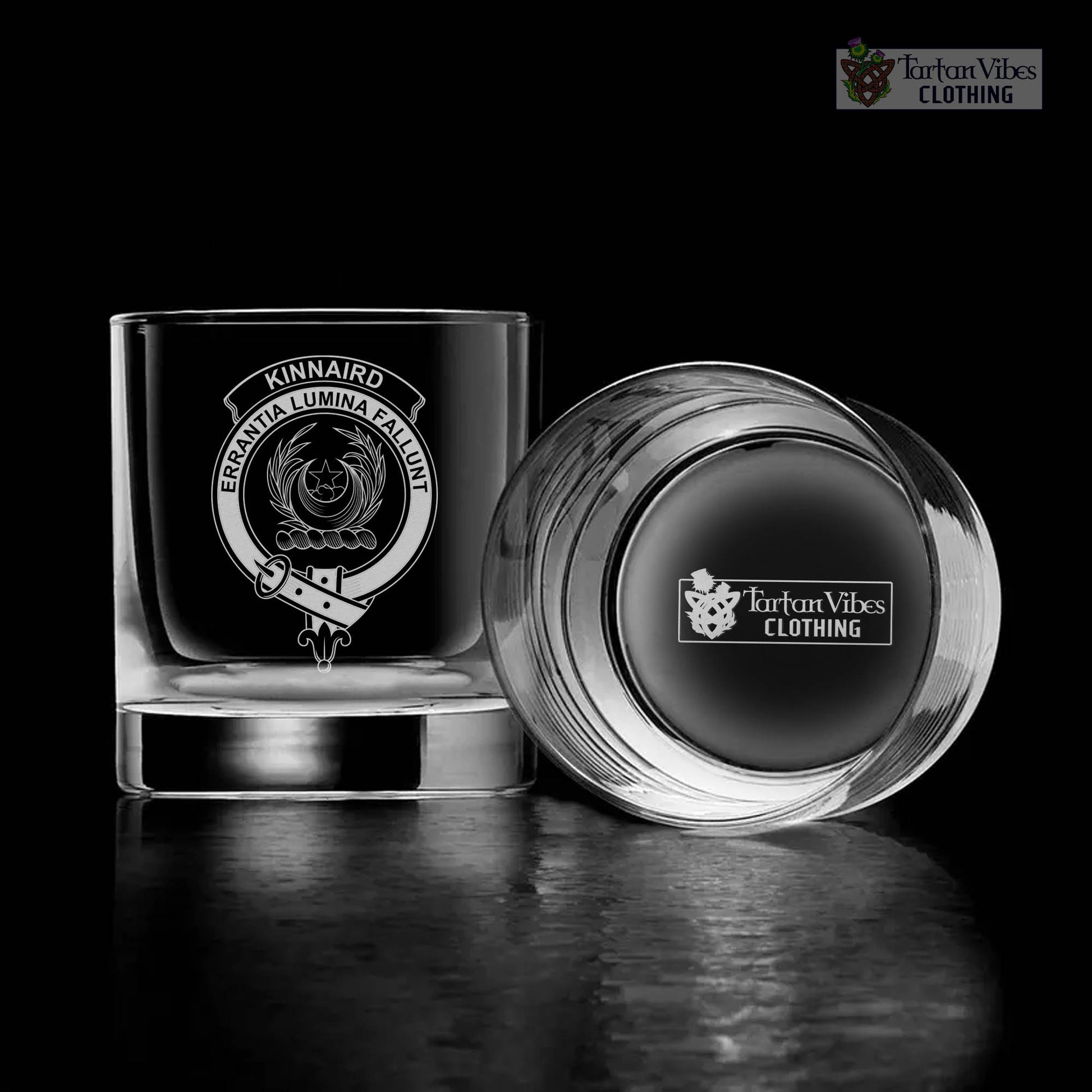 Tartan Vibes Clothing Kinnaird Family Crest Engraved Whiskey Glass with Handle