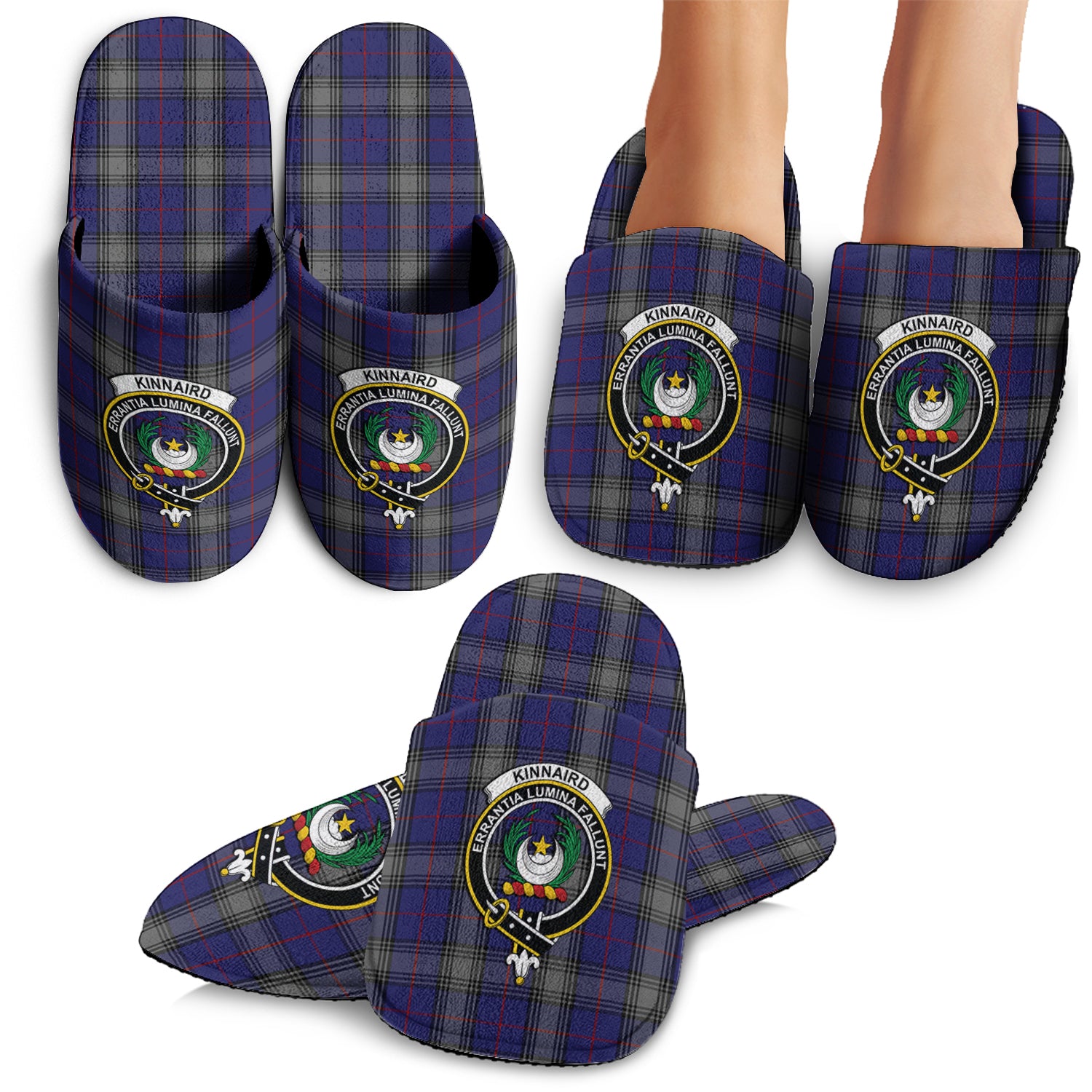 Kinnaird Tartan Home Slippers with Family Crest - Tartanvibesclothing
