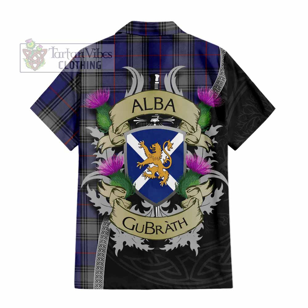 Tartan Vibes Clothing Kinnaird Tartan Family Crest Short Sleeve Button Shirt Lion Rampant Royal Thistle Shield Celtic Inspired